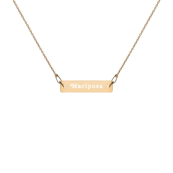 Mariposa 🦋 Engraved Silver Bar Chain Necklace