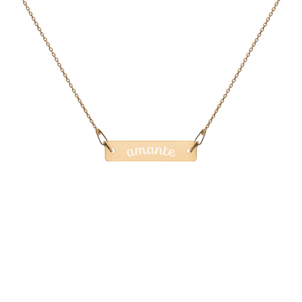 Amante Secret Love Engraved Silver Bar Chain Necklace