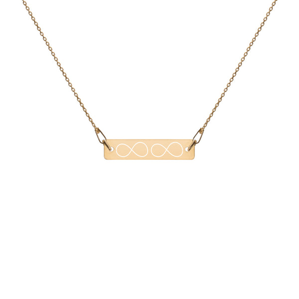 Two Infinity and Beyond Engraved Silver Bar Chain Necklace