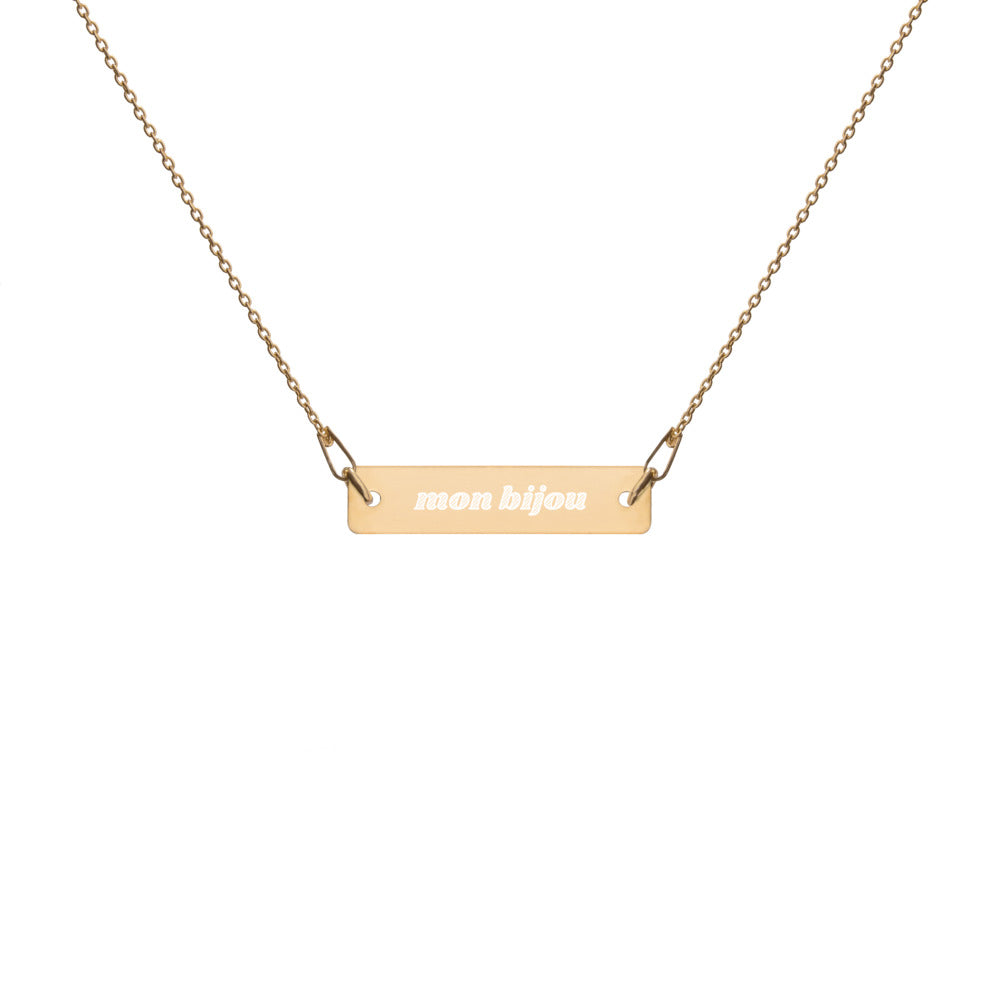 Mon Bijou "My Jewel" French Engraved Silver Bar Chain Necklace