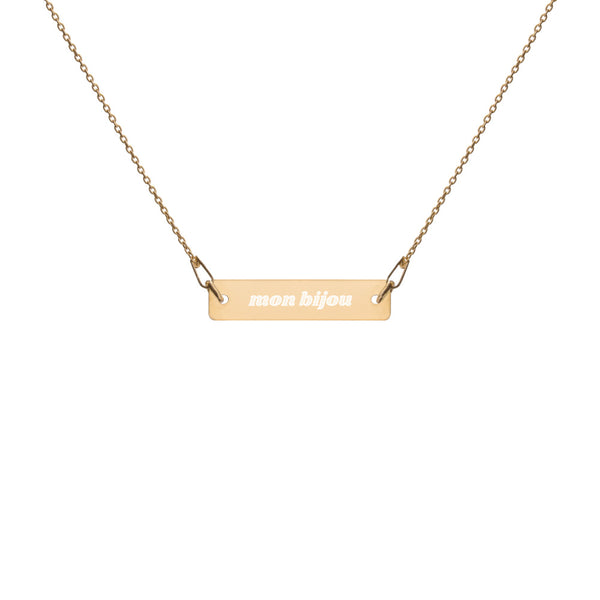 Mon Bijou "My Jewel" French Engraved Silver Bar Chain Necklace