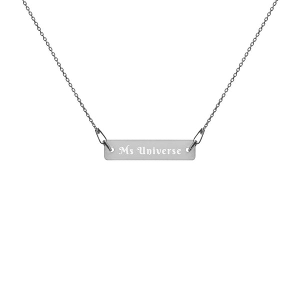 Ms Universe Engraved Silver Bar Chain Necklace