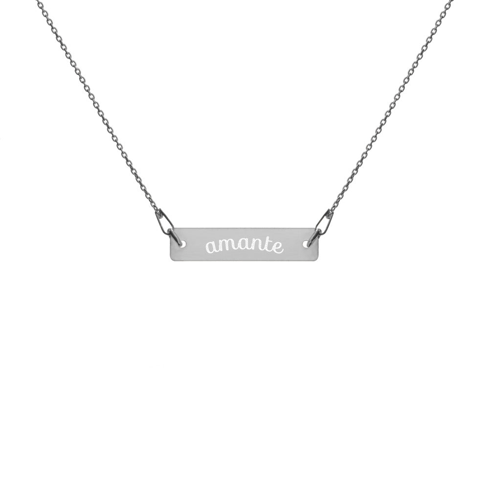Amante Secret Love Engraved Silver Bar Chain Necklace