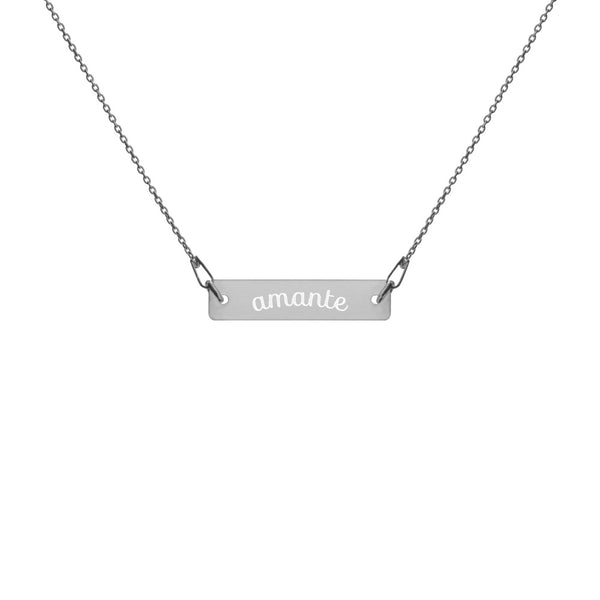 Amante Secret Love Engraved Silver Bar Chain Necklace