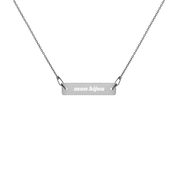 Mon Bijou "My Jewel" French Engraved Silver Bar Chain Necklace