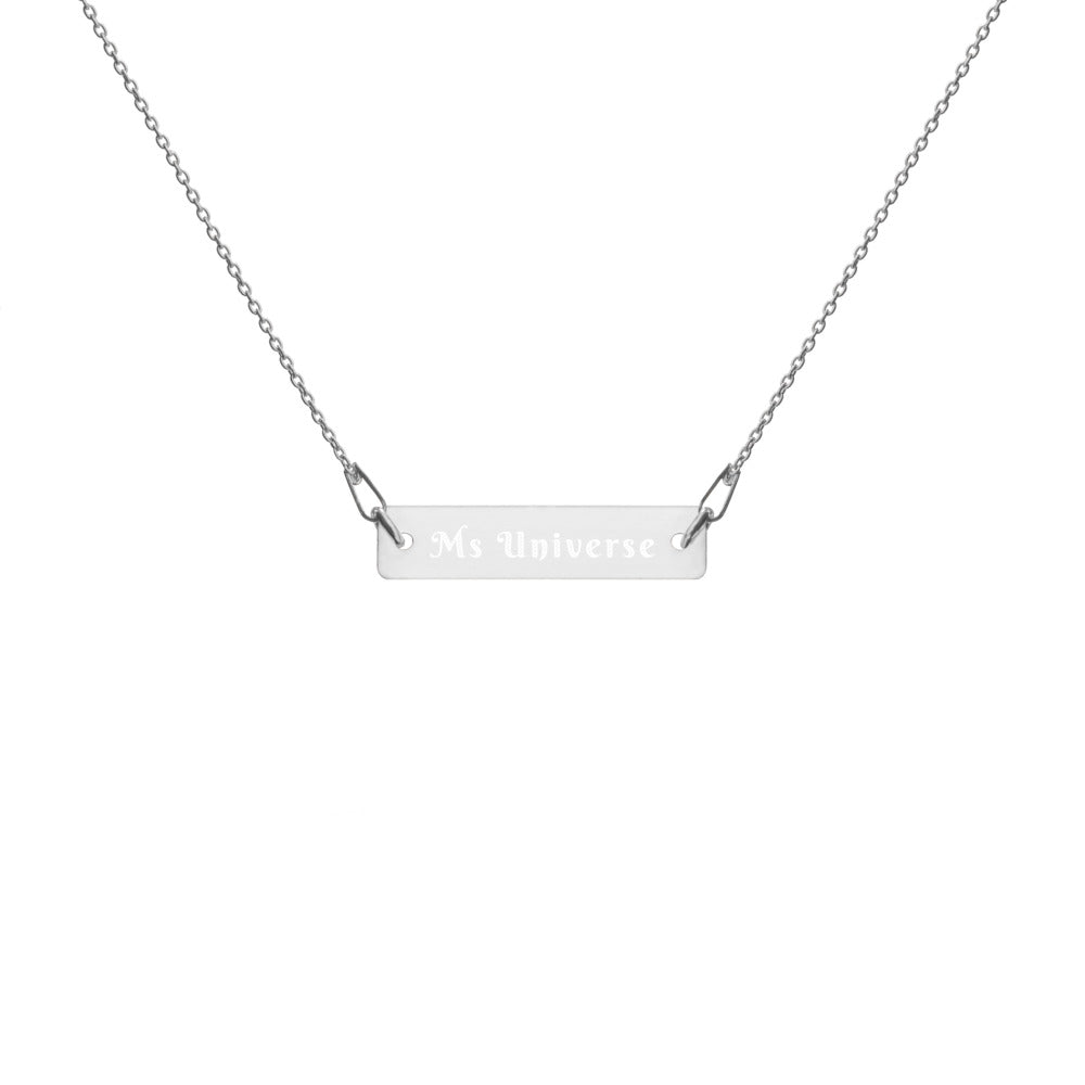 Ms Universe Engraved Silver Bar Chain Necklace