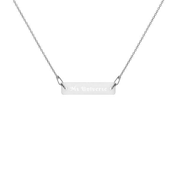 Ms Universe Engraved Silver Bar Chain Necklace