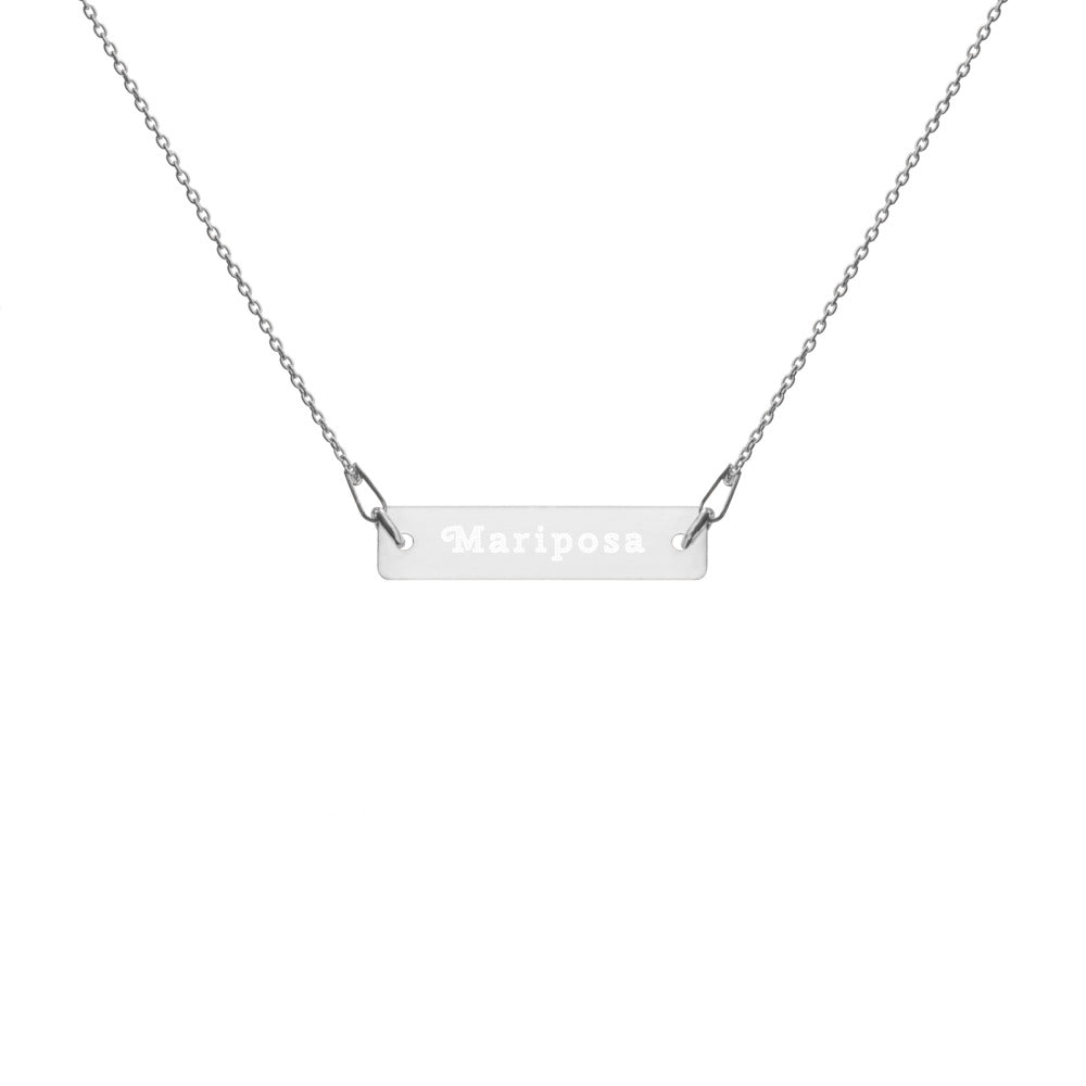 Mariposa 🦋 Engraved Silver Bar Chain Necklace