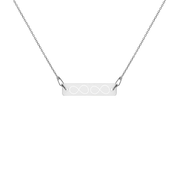 Two Infinity and Beyond Engraved Silver Bar Chain Necklace