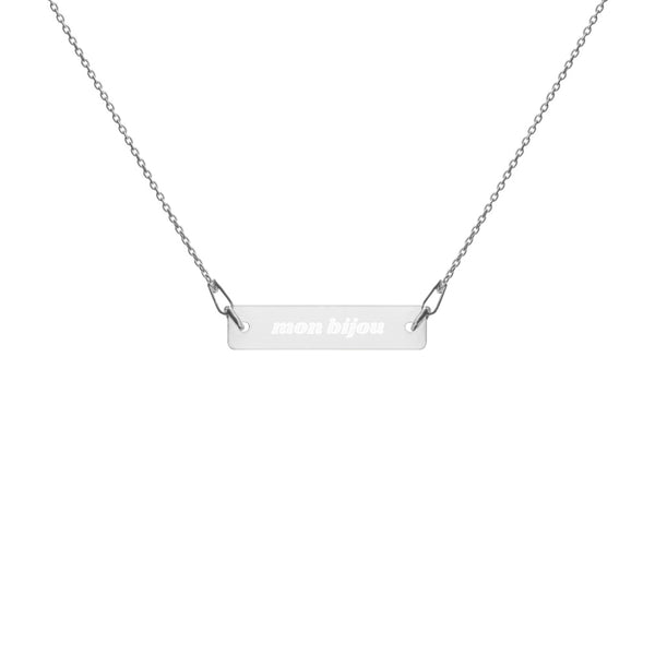 Mon Bijou "My Jewel" French Engraved Silver Bar Chain Necklace
