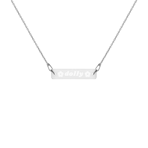 Dolly with Flowers Engraved Silver Bar Chain Necklace