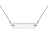 Load image into Gallery viewer, Dolly with Flowers Engraved Silver Bar Chain Necklace