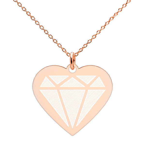 Diamond Engraved Silver Heart Necklace