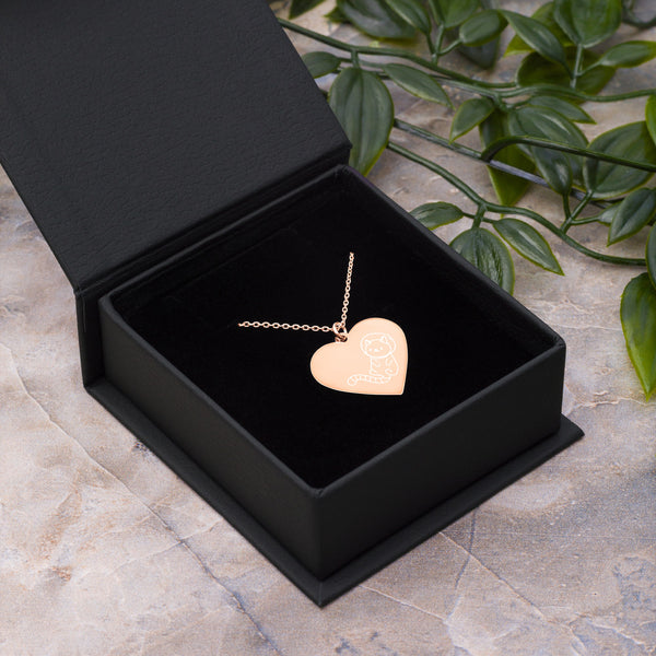 Astronaut Cat in Space Engraved Silver Heart Necklace