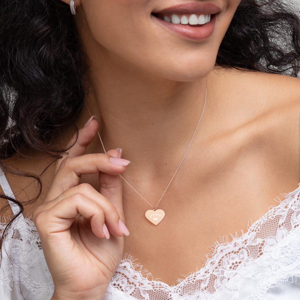 Precious Crown Engraved Silver Heart Necklace