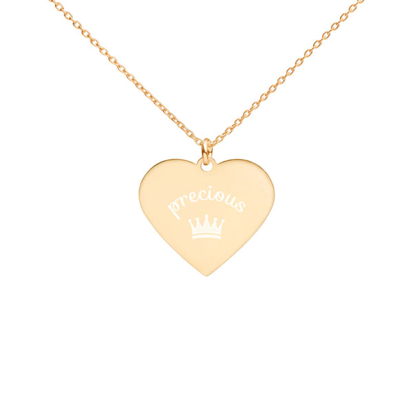 Precious Crown Engraved Silver Heart Necklace