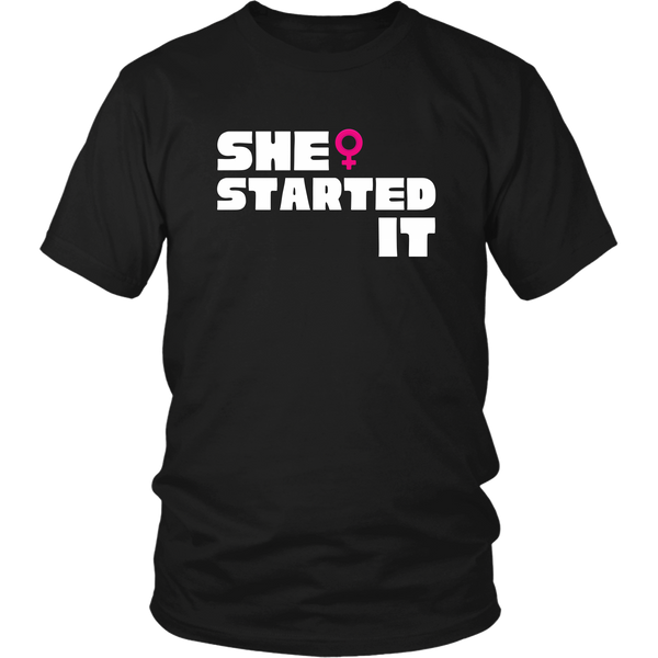 He / She Started It Funny Couple Fight T-Shirt Set Combo
