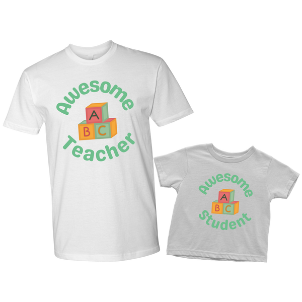 Awesome student and Teacher Daddy & Me Shirt Set Combo