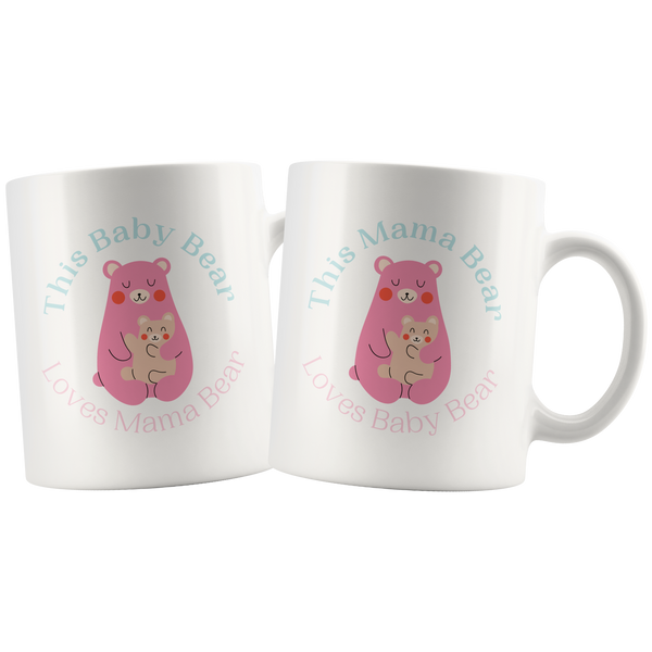 Cuddly Pastel Mommy and Baby Bear Mug Set