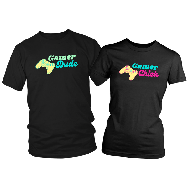 Gamer Dude Gamer Chick Couples Shirt Set