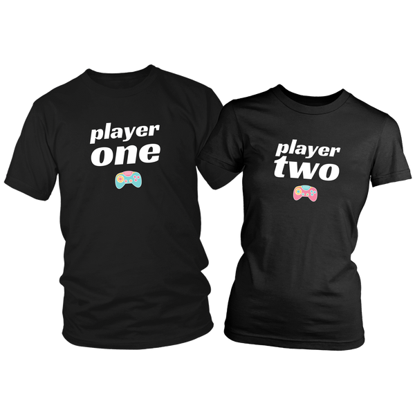 Player One Player Two Gamer Couple T-Shirt Set Combo