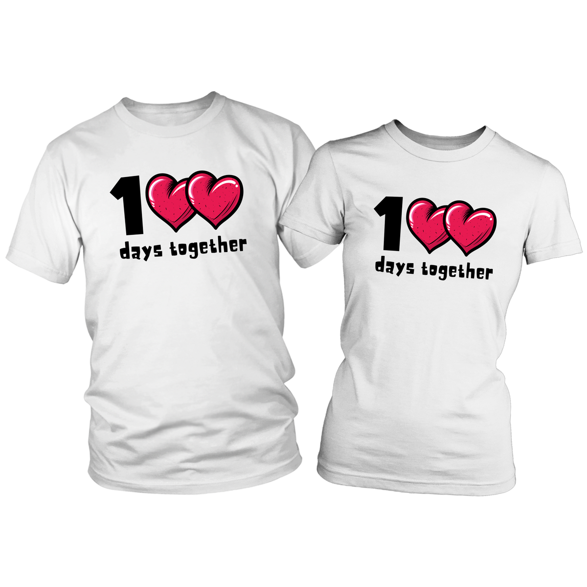 1<3<3 Days Together Cute Bubble Heart Couple T-Shirt Set Main image
