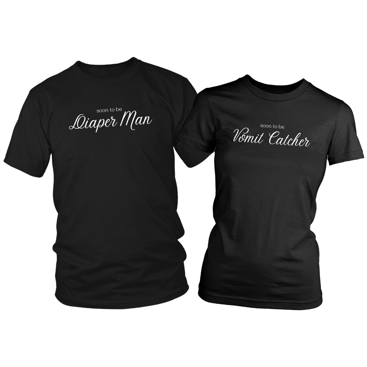 Soon To Be Diaper Man and Vomit Catcher Funny Couples T-Shirt Set Main image