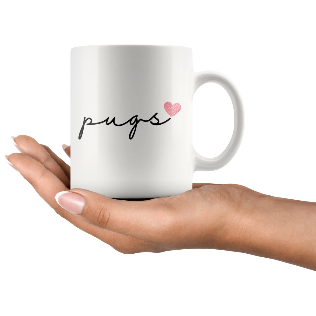 Pugs Love Cursive Mug Set